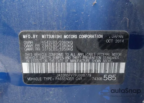 2015 Mitsubishi Lancer Evolution Mr from USA, damaged, VIN JA32W5FV7FU008779
